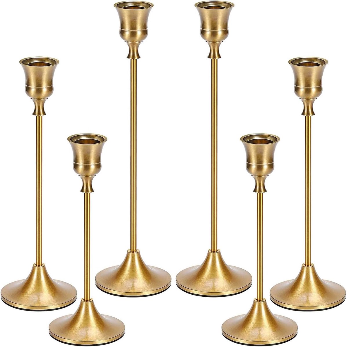 Houders, Taper Kaars Houder voor Kandelaars, Gouden Messing Vintage Kandelaar Kandelaar voor Open Haard Feest Eten Thuis (Goud, 6-delig)