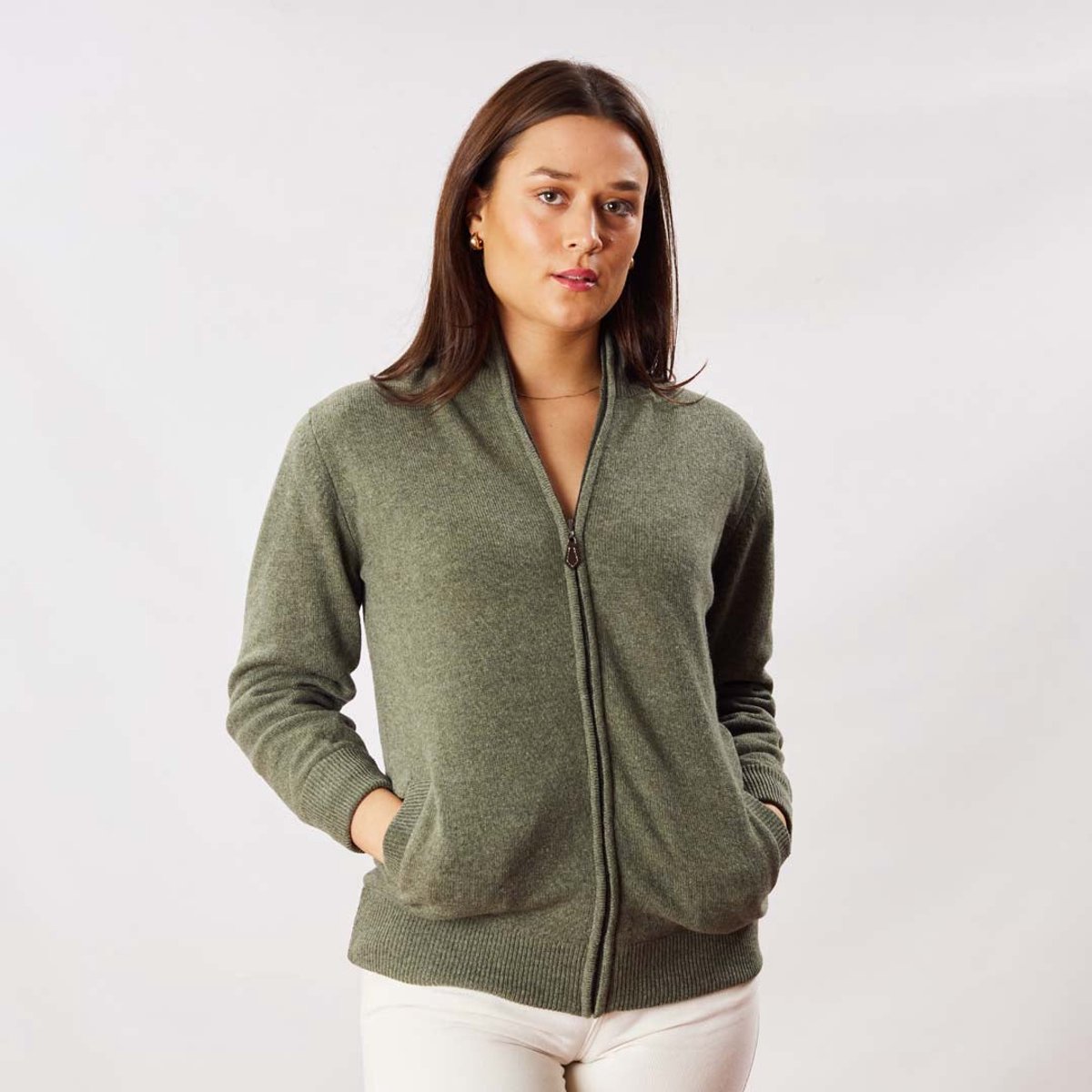 Osborne Knitwear Windstopper cardigan met rits - Dames - Lamswol - Landscape - Zwarte voering - XL