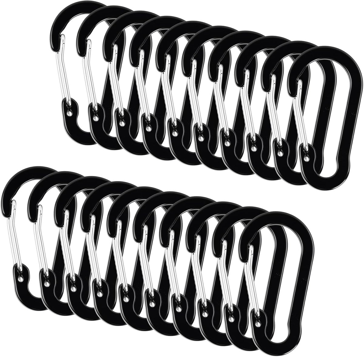 Karabijnhaak Clips 20 stuks, aluminium D-ring karabijnhaak sleutelhanger zware lichtgewicht karabijnhaak haken niet voor klimmen, mini-formaat, voor wandelen, kamperen, vissen, outdoor, rugzak