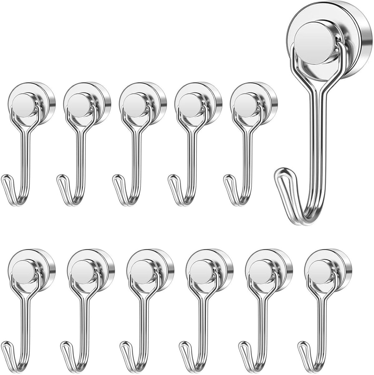 Magneethaken, extra sterk, zwart, 16 mm, magneet met haak, magnetisch voor gereedschap, magneethaken, cruise, sterke magneten met haken, flexibel, voor werkplaats en camping, 12 stuks