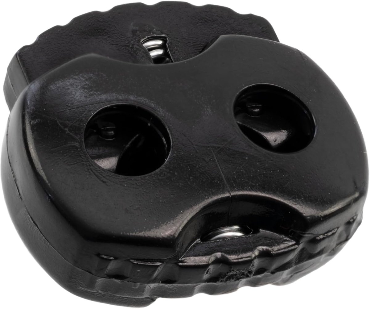 - Lot van 12 ovale veerblokkeerders 17 mm met 2 gaten - stop serre stopkoord - opening 3.5 mm - van plastic - kleur zwart