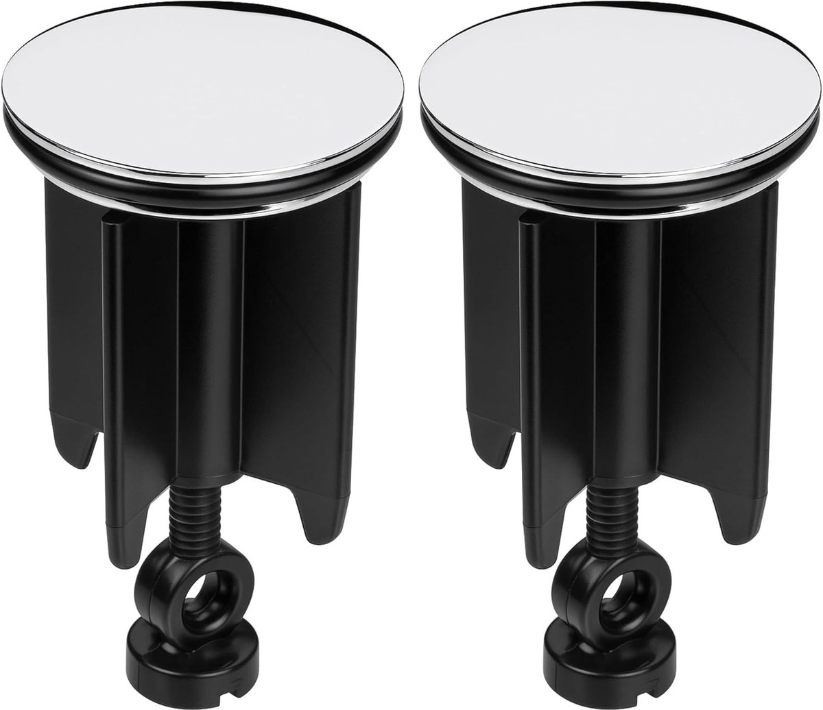 gootsteenplug, set à 2 stuks, Ø 40 mm bovendeel, chroom afwerking, met 20 tot 40 mm verstelbare excentrische aansluiting, voor wastafels, gootsteenafvoerstopper, wastafelafvoerstopper