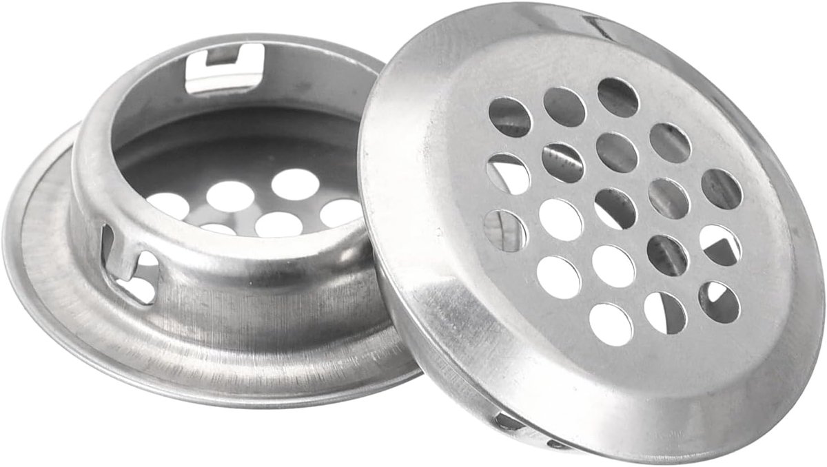 sourcing map 25 mm ronde soffit-ventilatiesleuf, 18 stuks roestvrijstalen rond ventilatierooster met maasopeningen voor keukenkast en badkamer, zilverkleurig