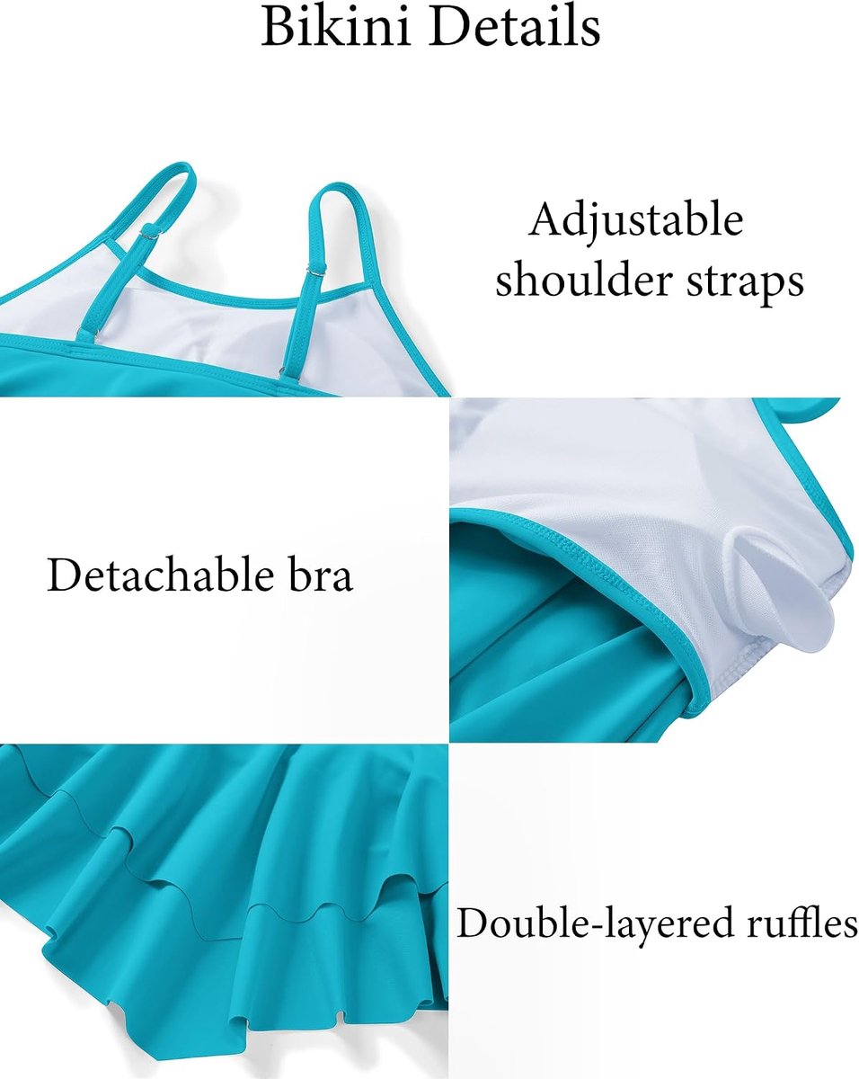 Meisjesbikiniset met ruches voor kinderen, bustier, bikinislip, tweedelig badpak, zomer, badmode, strand, badpak voor meisjes, 9-15 jaar