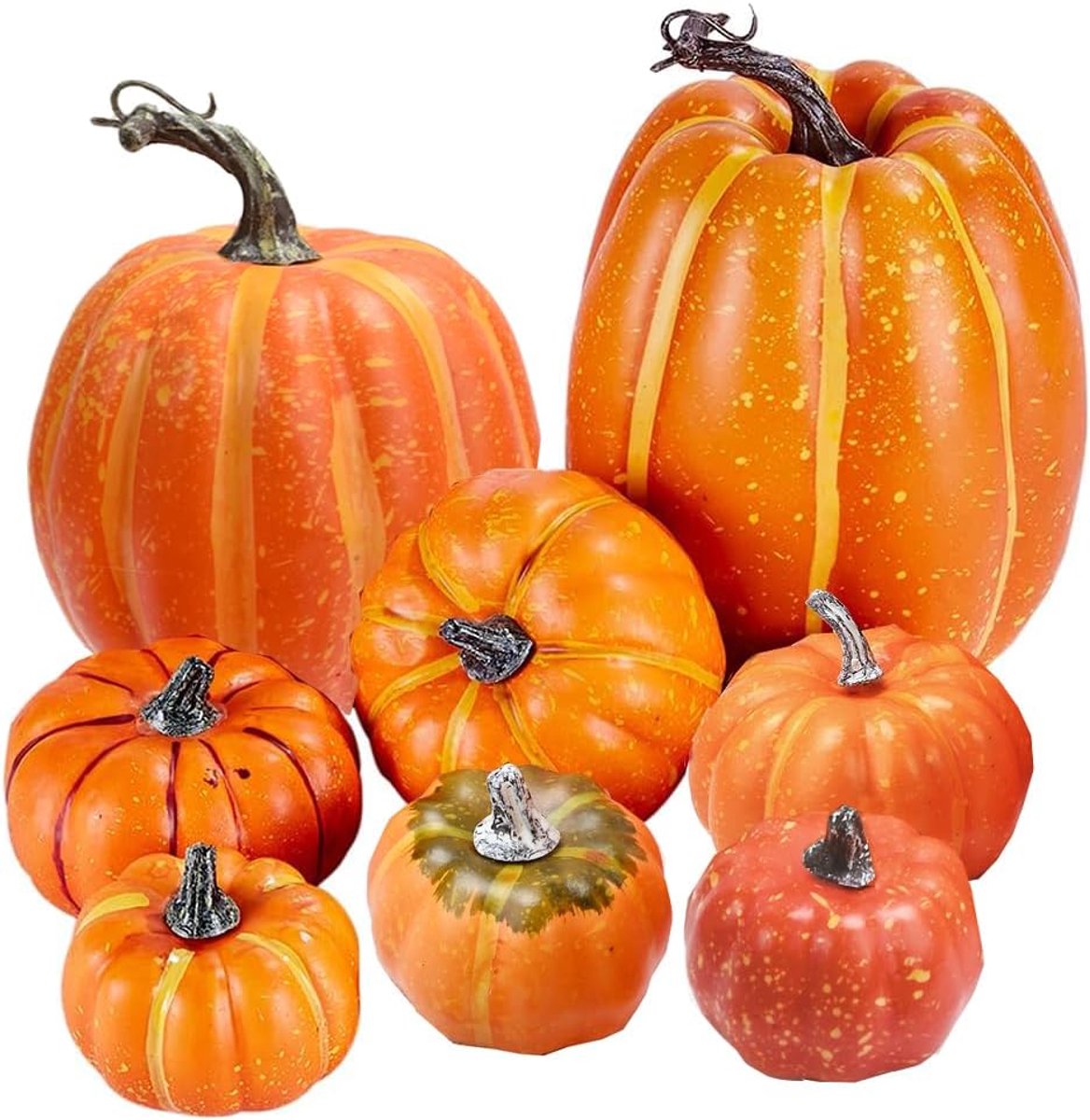 8 stuks verschillende maten kunstmatige pompoenen, grote oogst faux schuim pompoenen decor voor herfst herfst oogst Halloween Thanksgiving thuis tafel decor, oranje