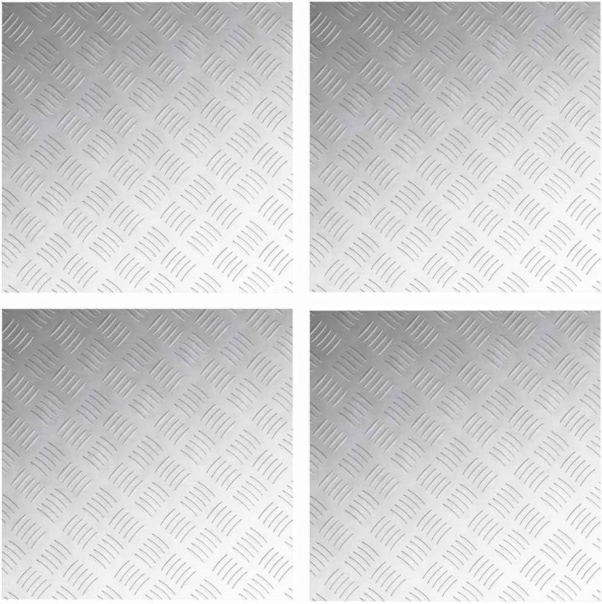 Trap Treden 4 Stuks 50x50 cm Zilver | Checkerplate ontwerp, antislip, geschikt voor binnen en buiten, eenvoudig schoon te maken