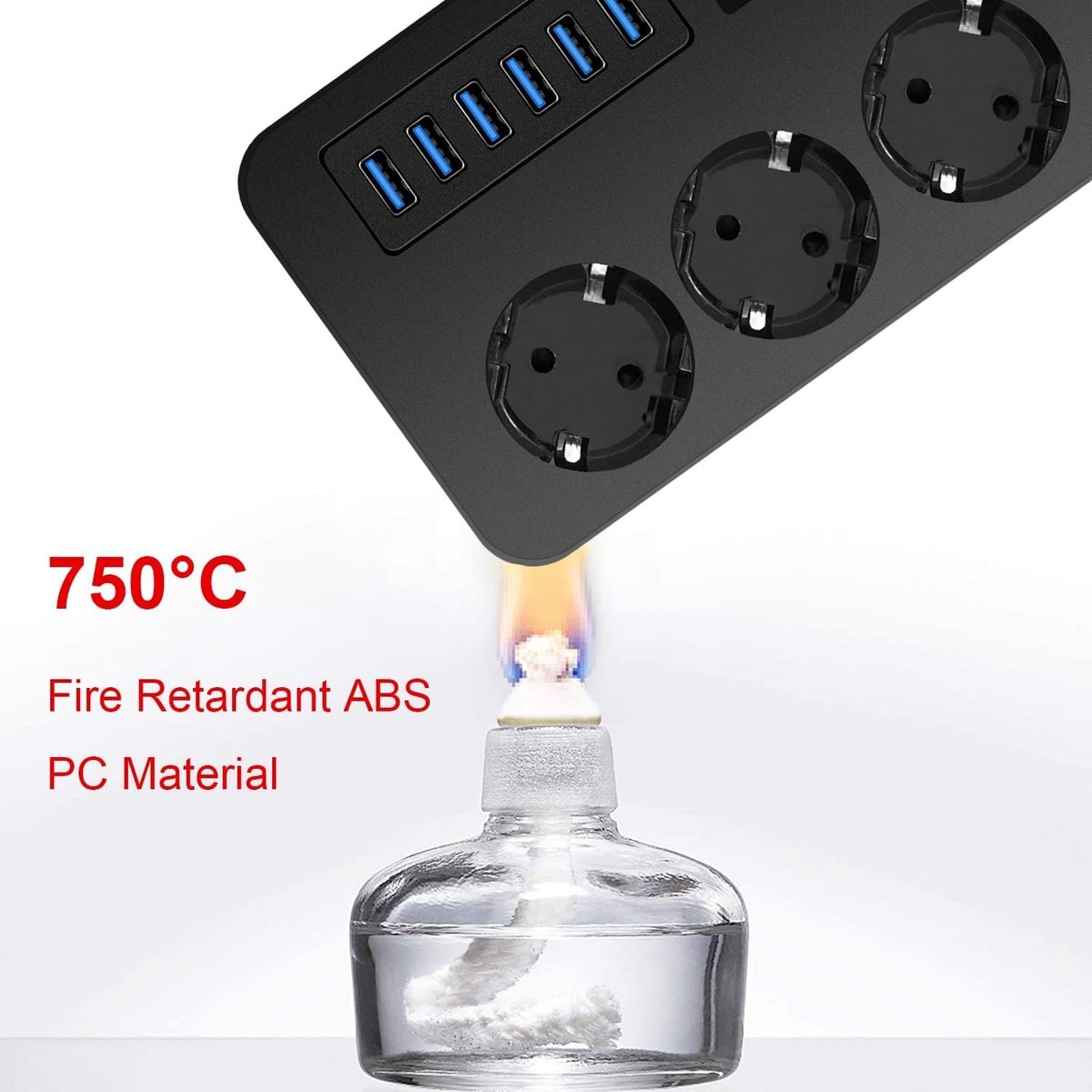 Stekkerdoos met Schakelaar - Zwart - 1.8 m - 3 AC Stopcontacten en 6 USB Poorten - Voor Kantoor en Thuisreizen