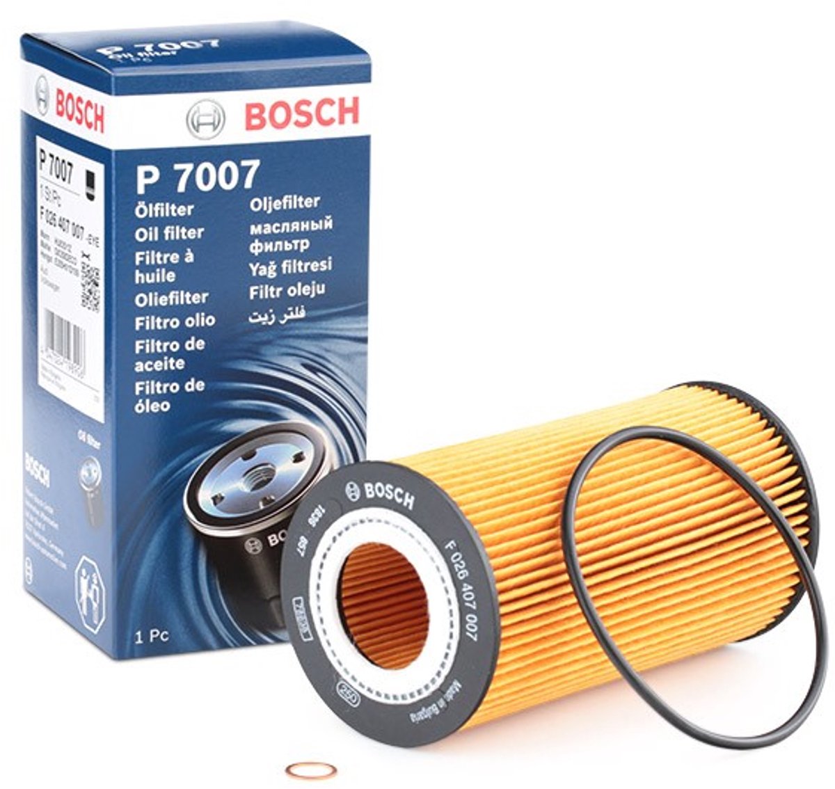 Bosch Oliefilter F 026 407 007 | OEM 93185674 | 5650359 | 650166 | Opel Astra H J | Corsa D E | Insignia A | Meriva B | Mokka | Zafira B C | Chevrolet Cruze Orlando Trax