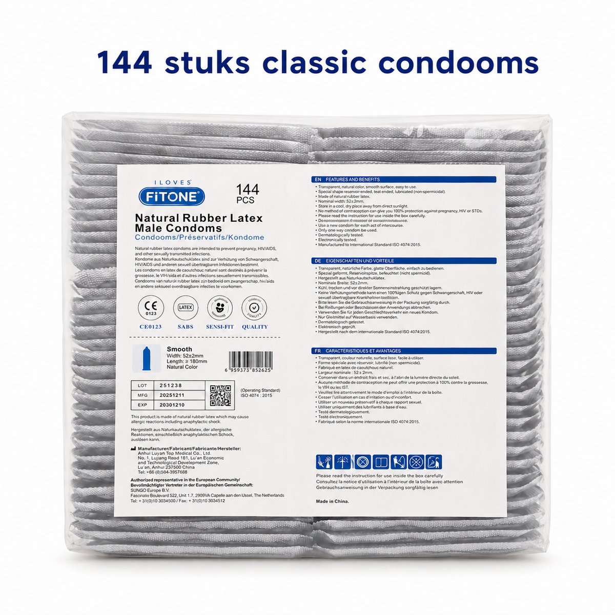 condooms 144 stuks – condooms naturel – condooms met glijmiddel – condooms 52mm – condooms grootverpakking – FiTONE