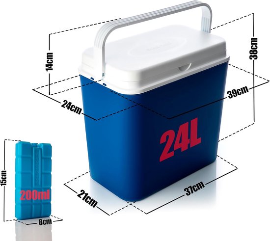 Koelbox - Koeltas thermobox - Outdoor picknick camping - Tot 9 uur koeling - 24 liter - Blauw wit van Koelbox. — afbeelding 5
