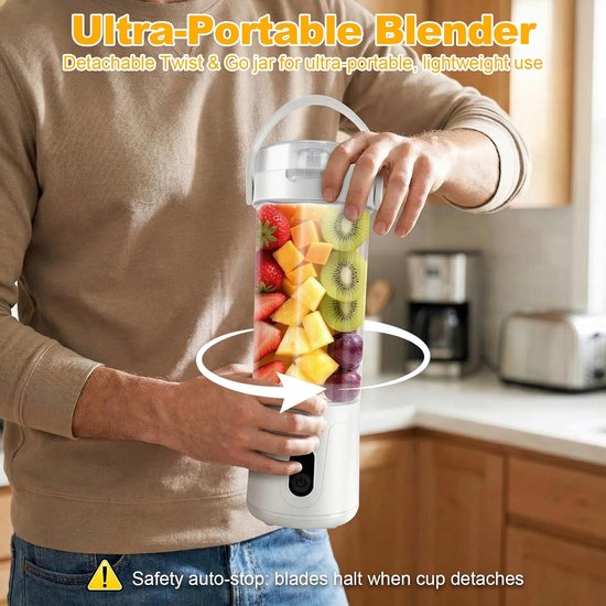 Mini Blender - Smoothie Maker - Onderweg Mixen - 12 Roestvrijstalen Messen - 580ml Capaciteit - Wit van MINI — afbeelding 5