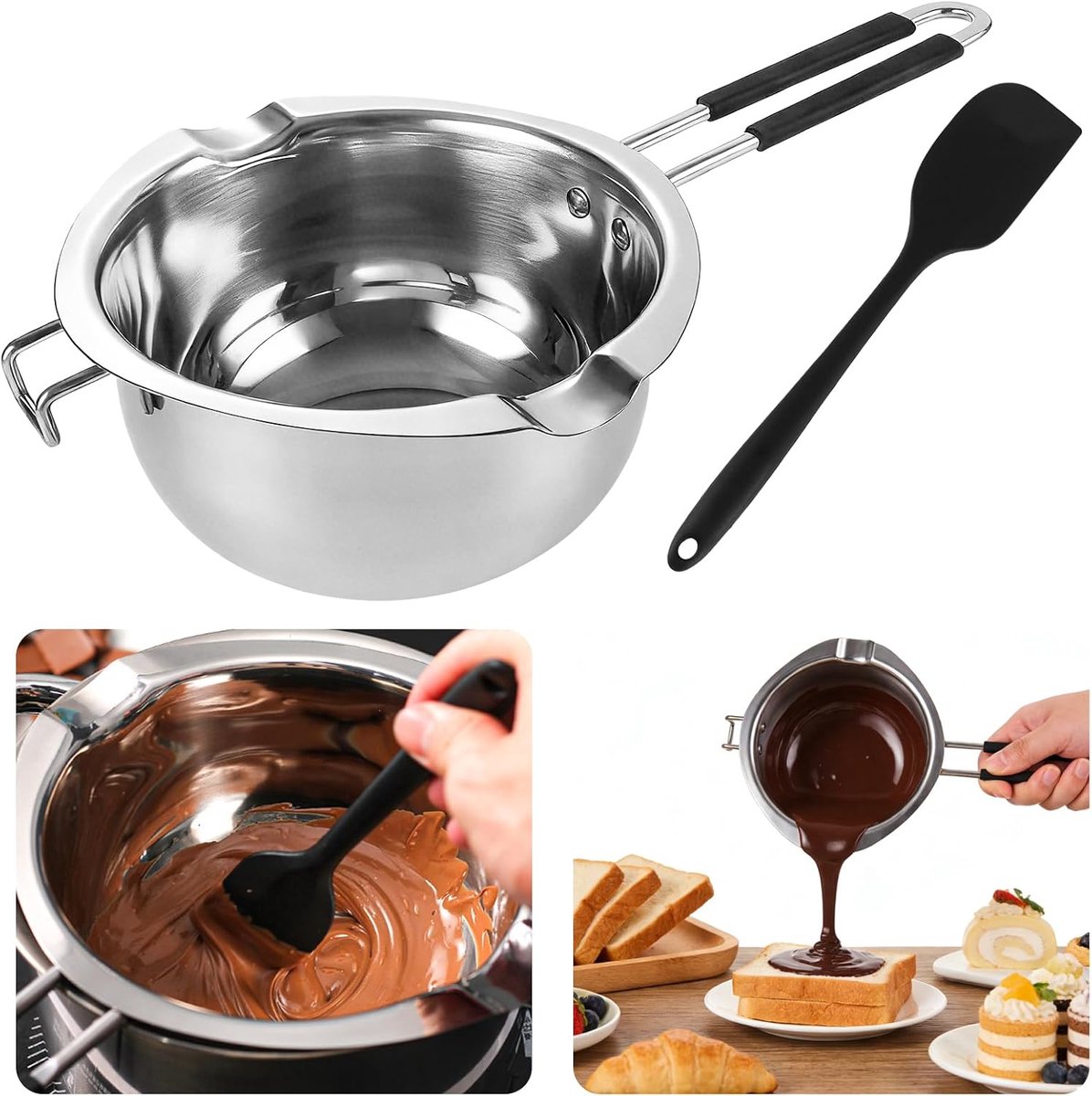1200 ml kaarswas smeltpot, kaarsen smeltpot, 304 roestvrij staal waterbad pot, waterbad smeltschaal, chocoladesmelter, waterbad kom, chocolade smeltpot voor was, boter