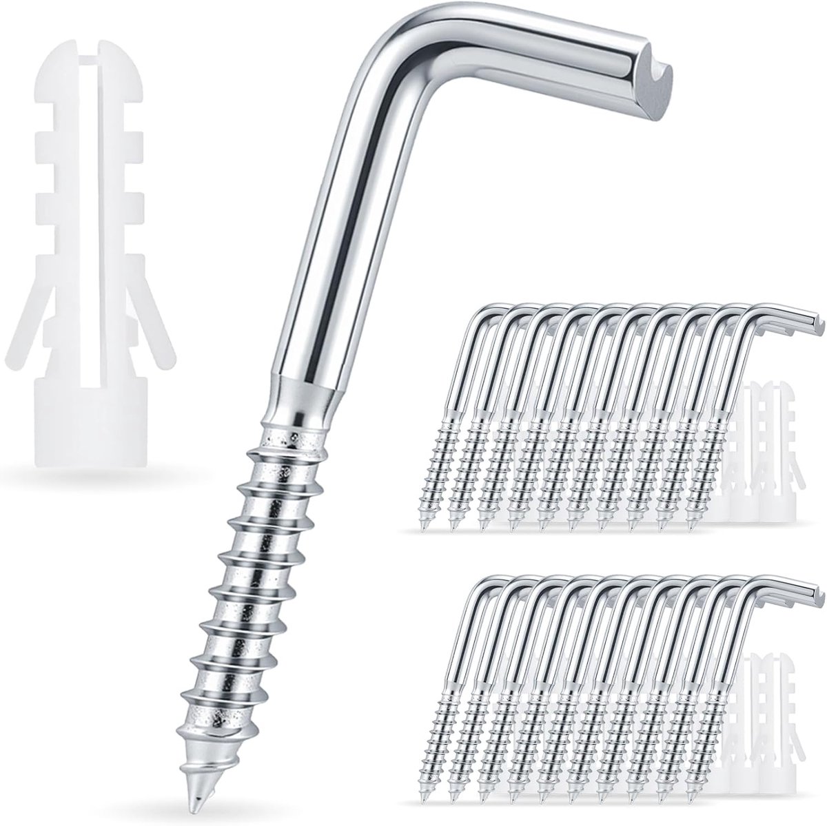 Haken, M5 x 40 mm, schroefhaken | Rechte haken met gleuf, verzinkte schroefhaken, voor binnen en buiten, om op te hangen, te decoreren, sterke belasting