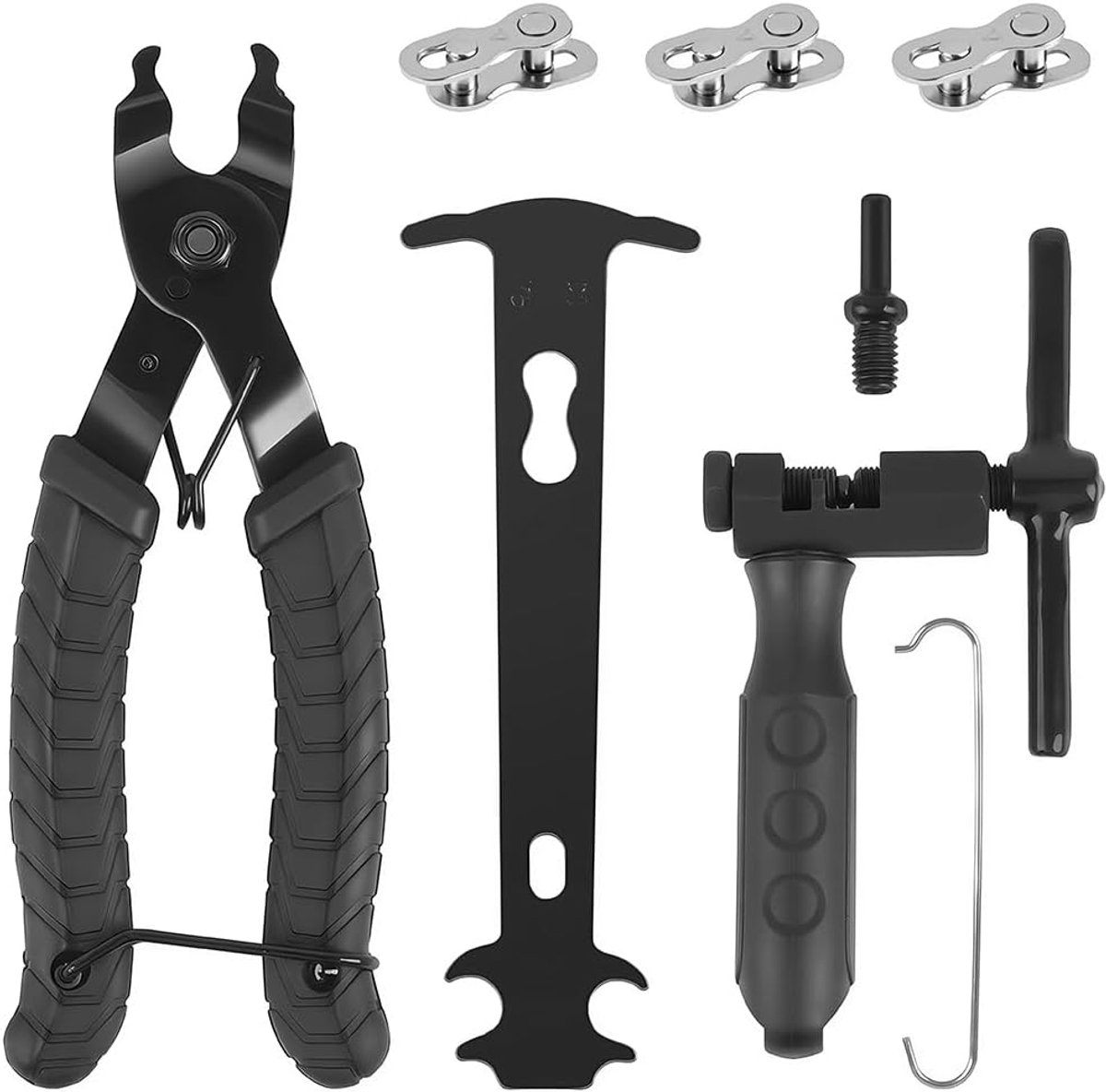 Fietskettingreparatiegereedschapskit voor fietskettingen, fietskettingbreker en damgereedschap, 3 paar ontbrekende schakels, voor 6-10 snelheidskettingen