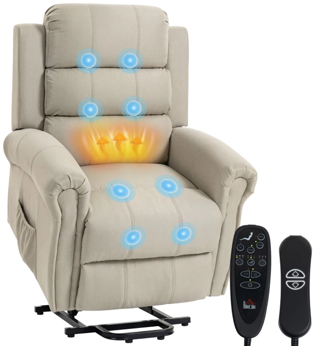 Sta op stoel elektrisch - Relaxfauteuil - Zetel - Stof - 1 persoons - Met armleuning - Zeer comfortabel - Elektrisch - Beige