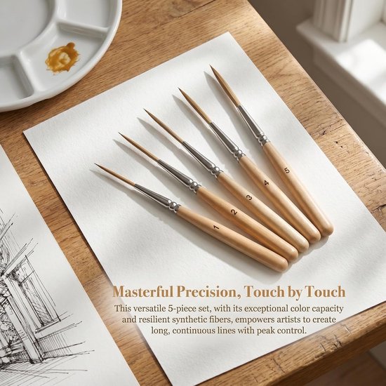 5 stuks extra lange lijnpenselenset, premium sleepkwast voor aquarel, acryl en olie, fijne detailkwast met hoge elasticiteit voor modelbouw, nail art en artistieke contouren — afbeelding 5
