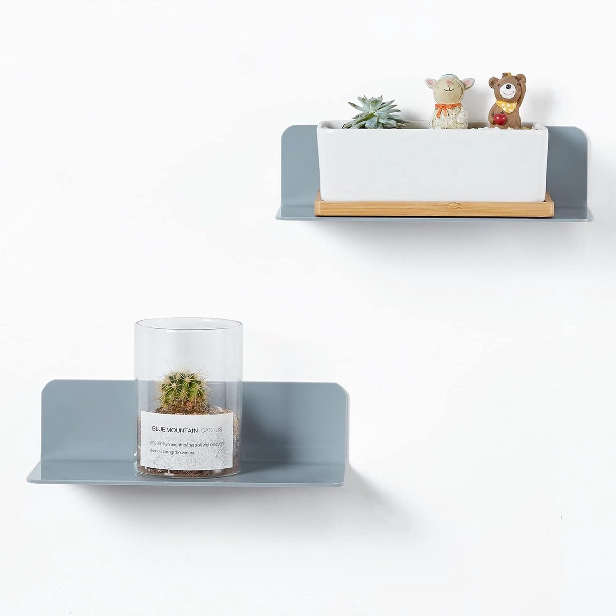 Zwevende plank wandmontage 2 stuks, 9 inch kleine zelfklevende planken voor kinderkamer, slaapkamer, badkamer, keuken, woonkamer, kantoor met 4 kabelclips, eenvoudig wandruimte uitbreiden - grijs
