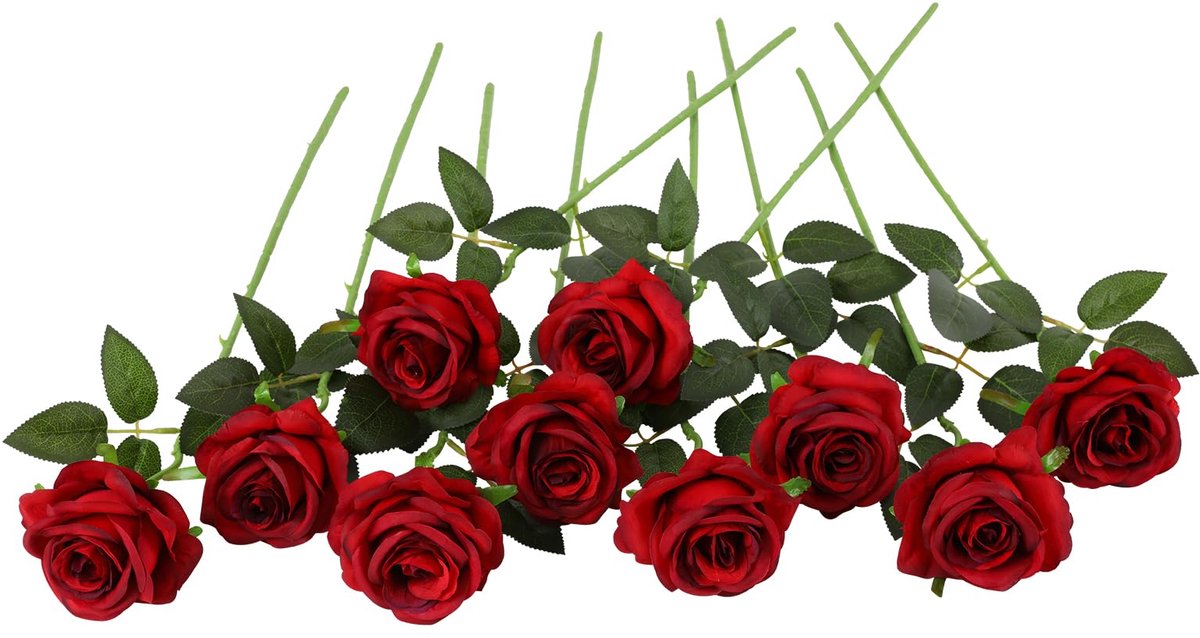 Kunstmatige Zijde Roos Bloem Enkele Stam Levensechte Nep Roos voor Bruiloft Boeket Bloemenarrangementen Huis Feest Bloemstuk Decoratie, 10 stuks (Gradiënt Donkerrood)