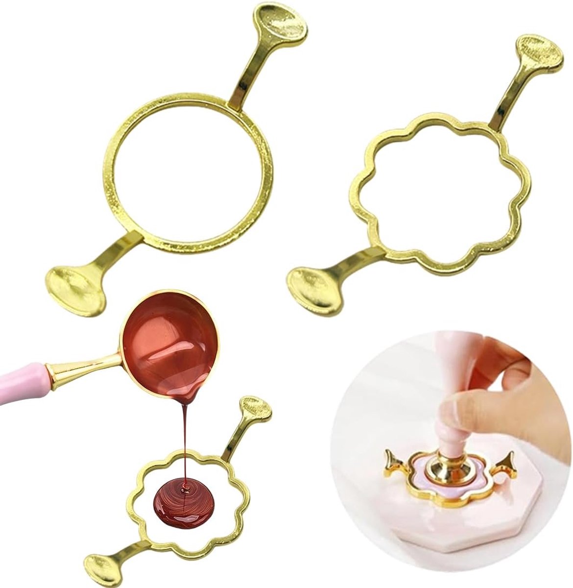 2 stuks metalen waszegelstempel, rond, bloemenvorm, voor stempels, uitnodigingen, scrapbooking, enveloppen, wenskaarten, geschenken, wijnverpakkingen, 2,5 cm