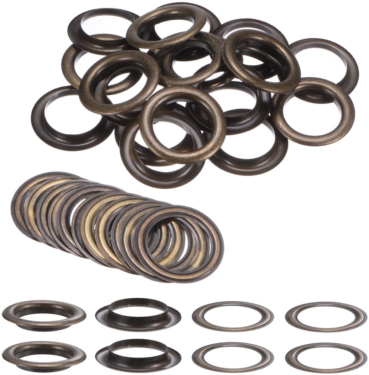 20 sets oogjes met sluitringen, 40 mm, set met metalen ogen voor stof, gordijnen, leren riemen, om te knutselen, brons