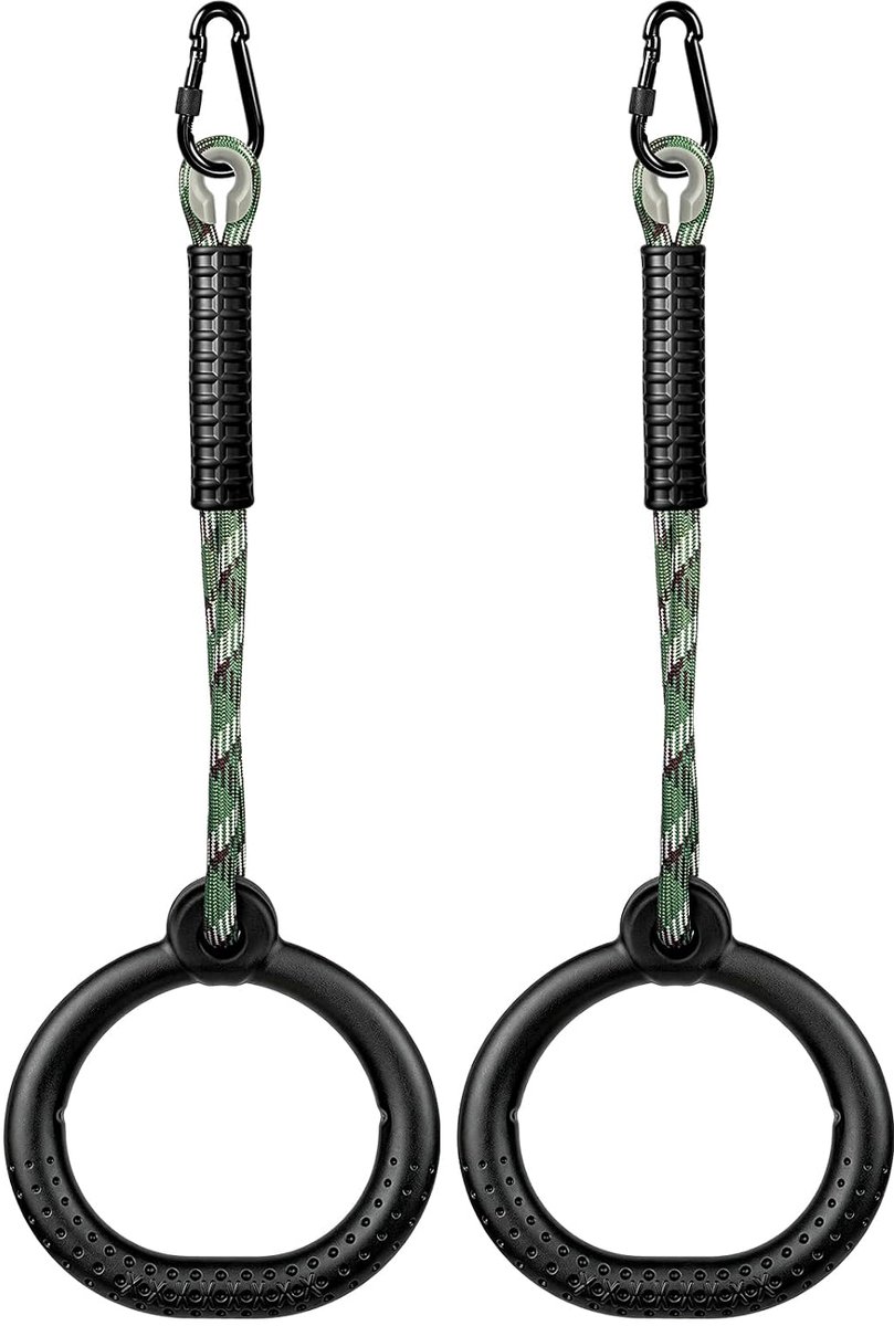 turnringen, trapeziumschommel outdoor met 2 karabijnhaken | Gymnastiekringen, ringen, klimgrepen voor kinderkamer, sportenwand, speelplaats, kinderen en volwassenen, binnen en buiten