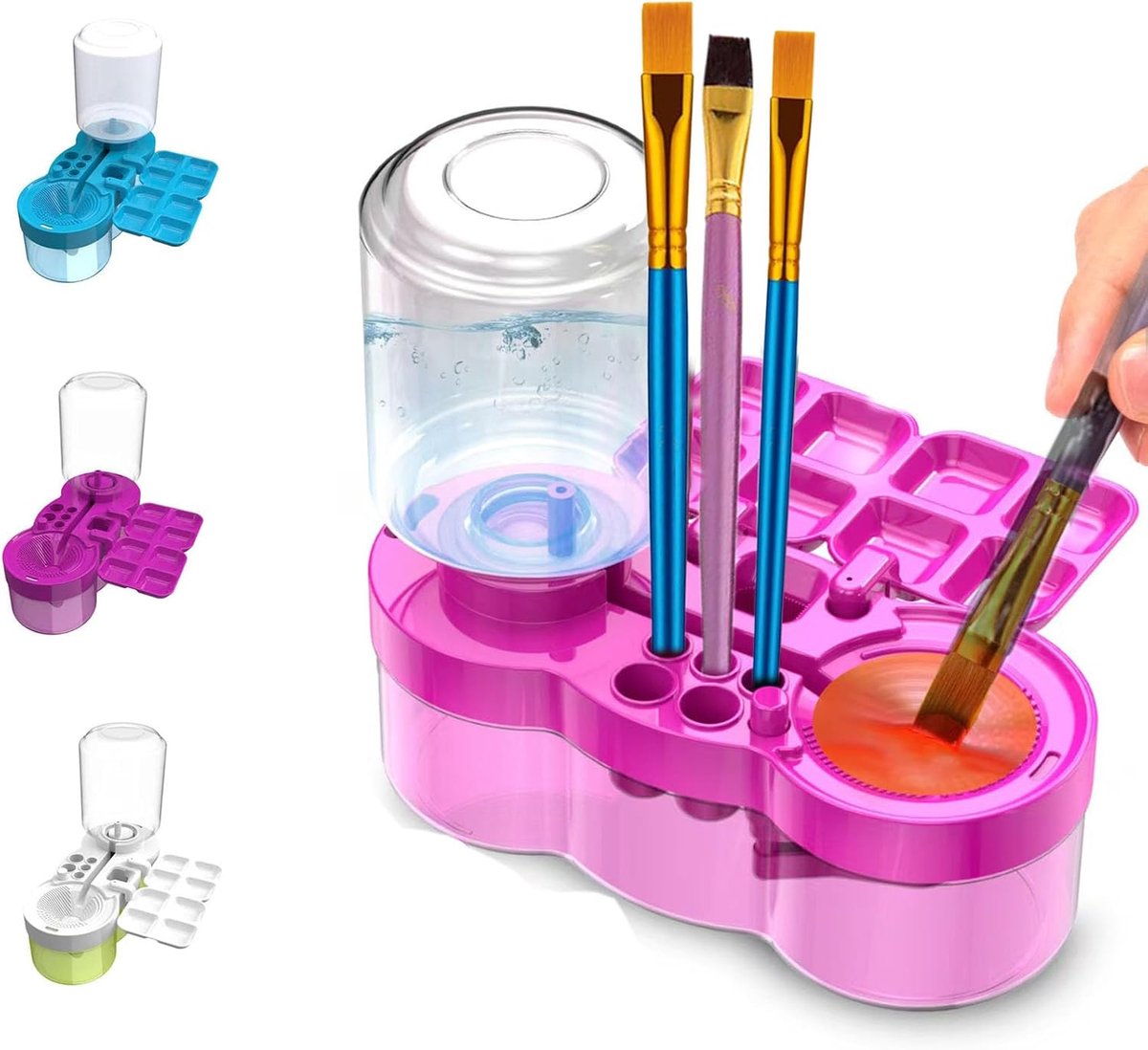Ulisem - Penselenreiniger met Watercirculatie – Verfkwasten Reiniger met Waterdispenser, Penselenhouder & Palet – Kwastenwasser voor Acryl, Aquarel & Gouache – Paars