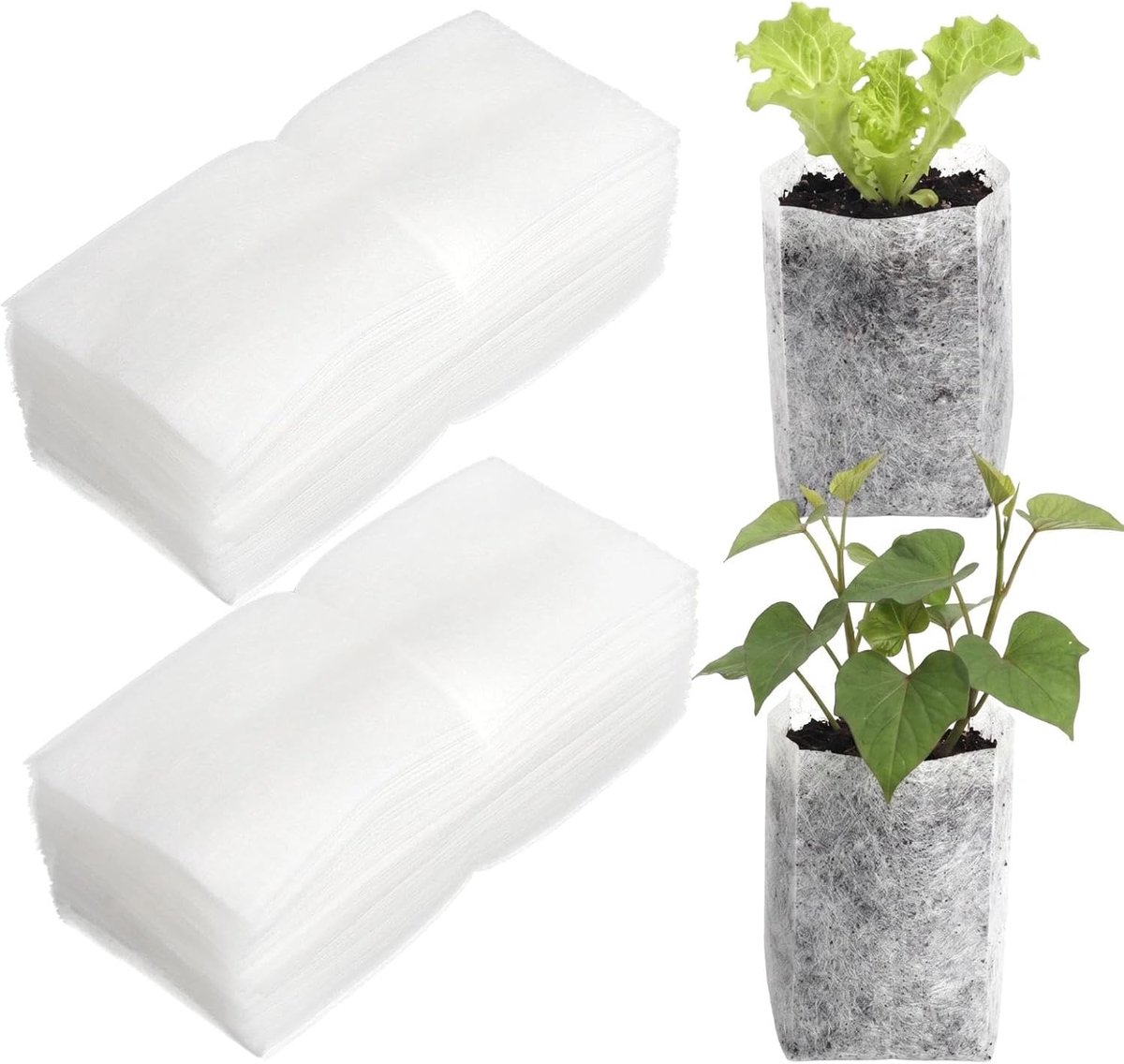 Zakken, 14 x 16 cm Kweekzakken van Vliesstof, Biologisch Afbreekbaar Ademend en Waterdoorlatend voor Verplanten voor Balkon Tuin Kas Kwekerij Opkweek