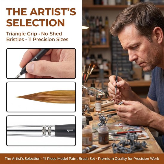 11 Stuks Detailkwastenset voor Acrylverf, Aquarel, Olieverf, Miniaturen | Premium Schilderkwasten Fijne Punt, Kleine Detailkwast, Miniatuur Kunstenaarskwast voor Modelbouw, Schilderen op Nummer — afbeelding 4