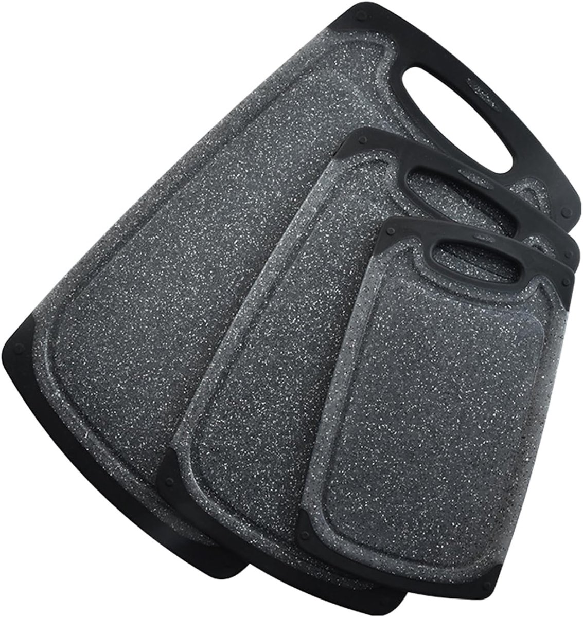 Set van 3 Stuks Marmerlook PP+TPR Snijplanken in Drie Maten 40×24,5cm / 31,4×20cm / 25,3×15cm | Anti-slip Afwerkrand en Ophanggat, Hygiënische Keukenplanken voor Gescheiden Voedselbereiding