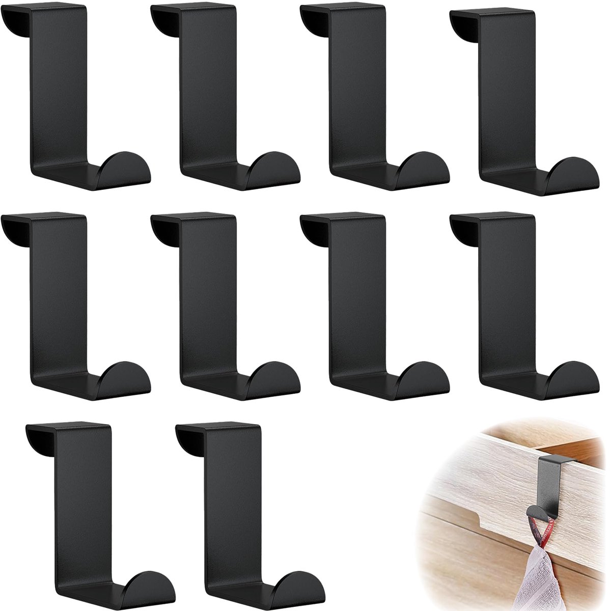 set van 10 deurhaken zwart, kledinghaken voor deur, flexibele en robuuste deurhaken, ruimtebesparende hakenstrip voor het hele appartement
