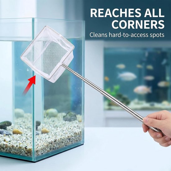 4 stuks mini-aquariumnetten, klein visnet voor garnalen met uittrekbare metalen handgreep, rond en vierkant, voor het vangen van vissen en garnalen, reiniging in het visbak — afbeelding 4