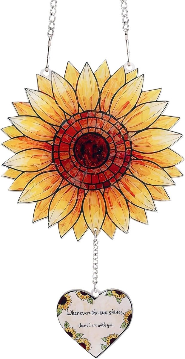 Zonvanger Ornament met Hart Hanger & Ketting, Acryl Zonnebloem Decor Herdenking Raam Hangend Verlies Van Moeder Medeleven Rouw Cadeau & Herinnering Aandenken