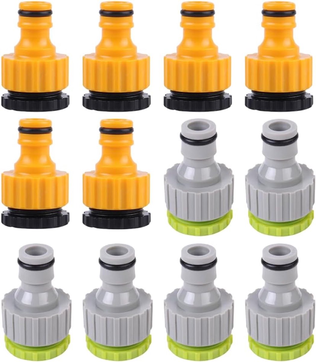 Adapter voor kraan, irrigatieslang, snelaansluiting, kraanaansluiting voor irrigatie, tuin, wasmachine, aansluiting irrigatieslang, stukken en verbindingen, geel, zwart, groen, grijs