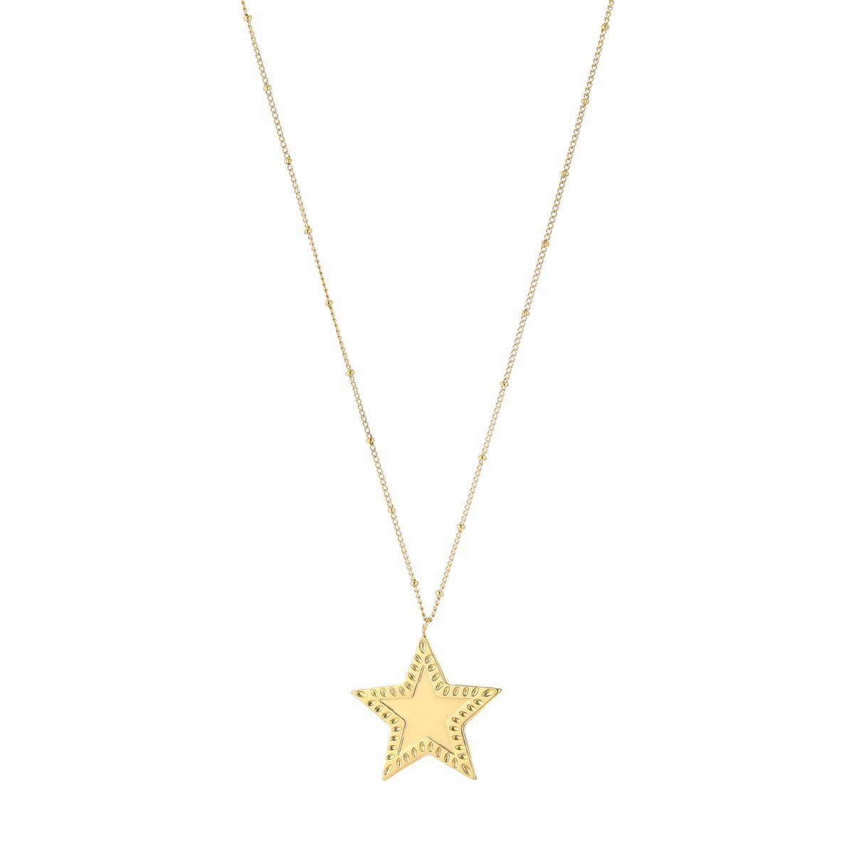 Getextureerde Ster Hanger Satelliet Schakelketting – Lange Ketting 80 cm met Ster Bedel – RVS - Goud