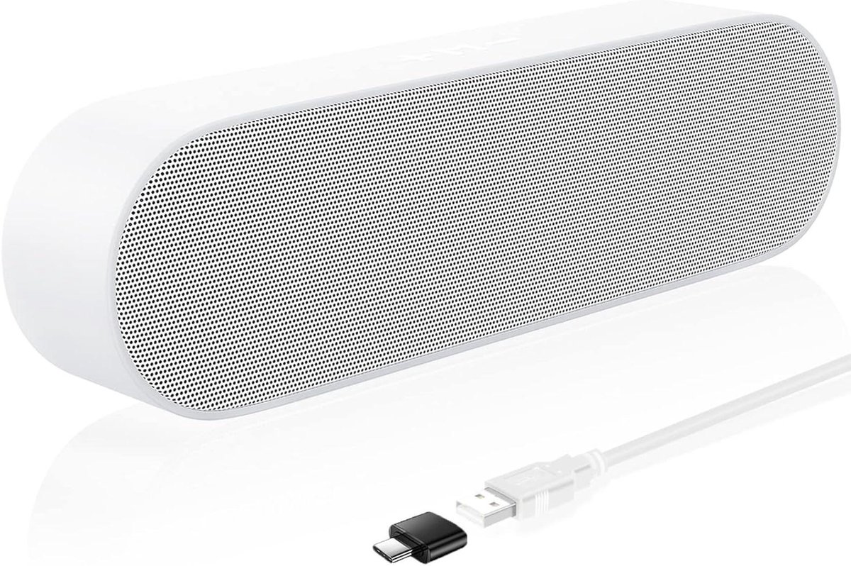 Computer Speakers - Mini Soundbar - Muziek Luisteren - Dubbele 3-inch Drivers - Compact Formaat - Wit