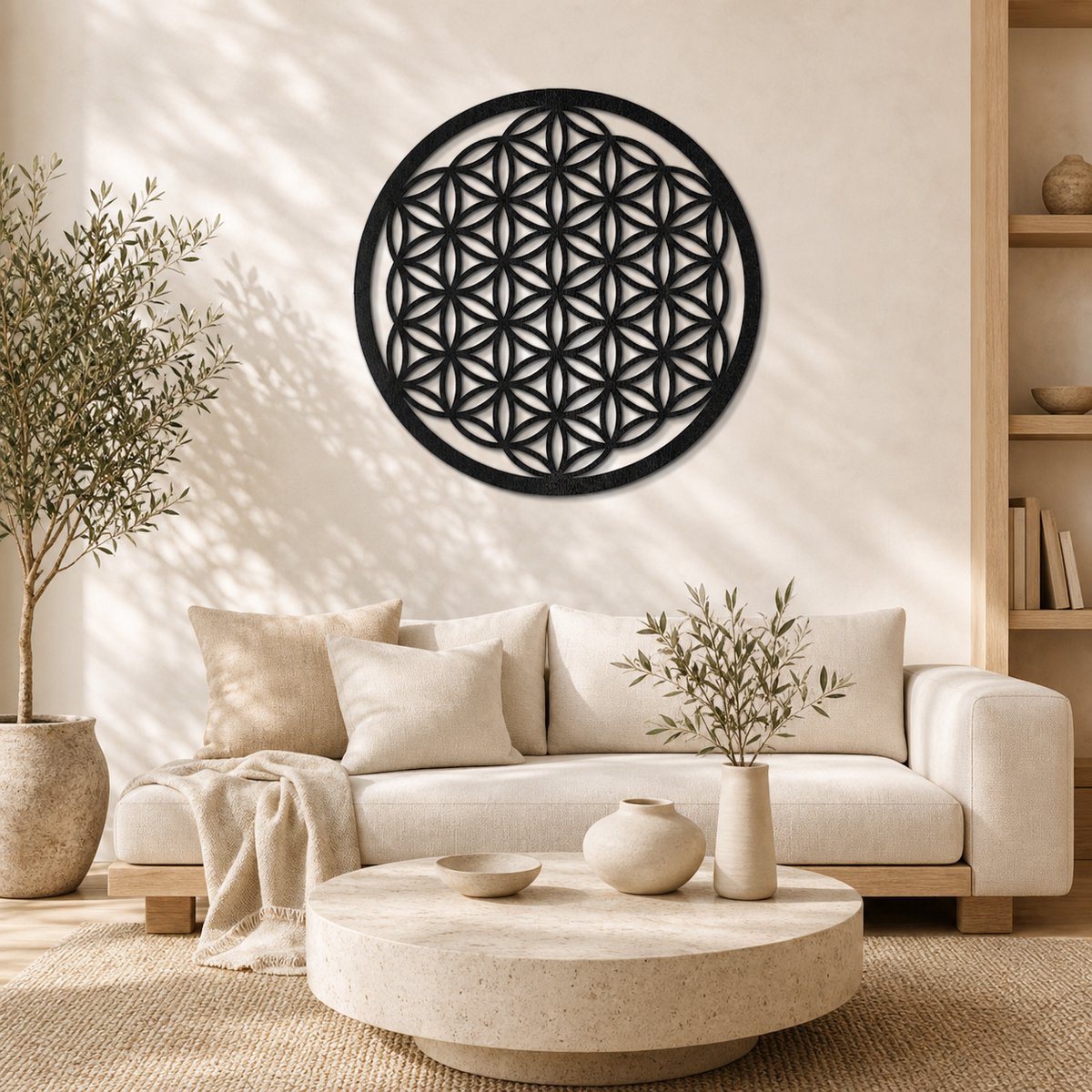 Levensbloem - Muurdecoratie - Wanddecoratie - Muurdecoratie woonkamer - Schilderij - Muurdecoratie slaapkamer - Industrieel - Wanddecoratie hout natuurlijk - Wandcirkel - Wanddecoratie buiten - Wanddecoratie tuin - Wanddecoratie rond - Slaapkamer