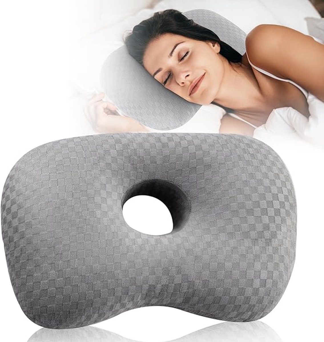 Piercing Kussen - Oorkussen - Donut Kussen met Gat Voor Oor - Hoofdkussen Zijslaper - Ringkussen - Oorpijn Verlichten - Voor Iedere Slaaphouding - Orthopedisch Hoofdkussen - Oordoppen Slapen - Hoofd Kussen - Zijslaapkussen - Piercingkussen - grijs