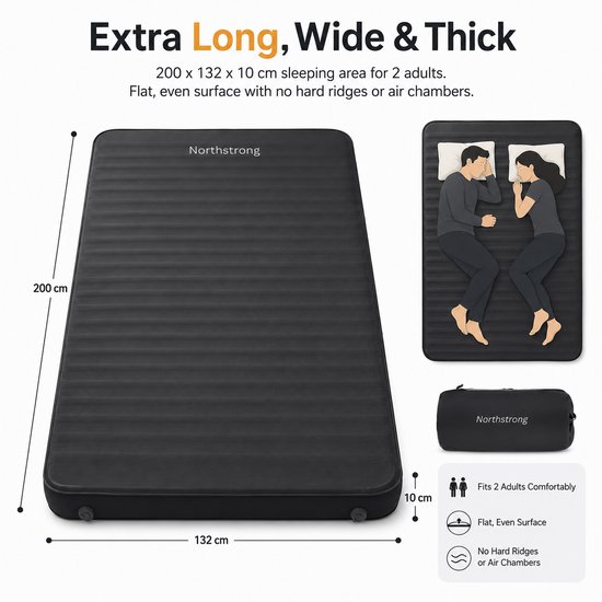 Northstrong - 2 persoons - automatisch opblaasbare super comfortabele matras - extra lang, breed en dik - 200 x 132 x 10 van Northstrong — afbeelding 2