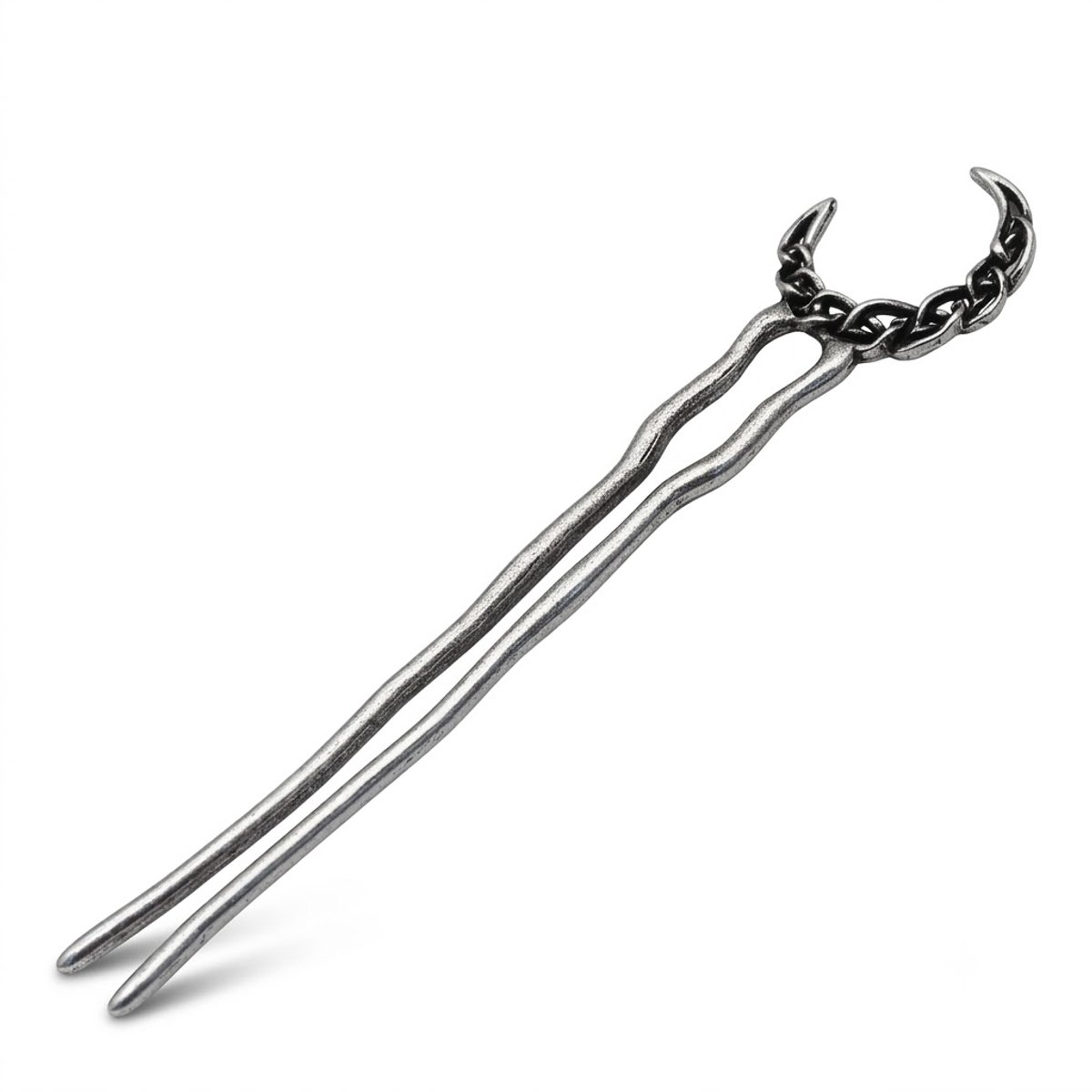 Oud zilverkleurige haarpin dames U vorm haarpin met halve maan en schakel detail metalen haarspeld voor haarknot opsteek kapsel antislip haar accessoire vintage stijl