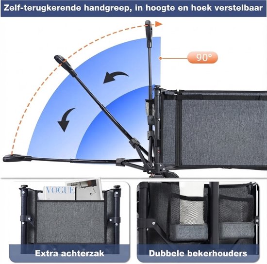 VALI® Bolderkar - 120L Capaciteit - Bolderkar Opvouwbaar - Grote Terreinwielen - Grijs - 44cm x 19cm x 34cm van Vali — afbeelding 2