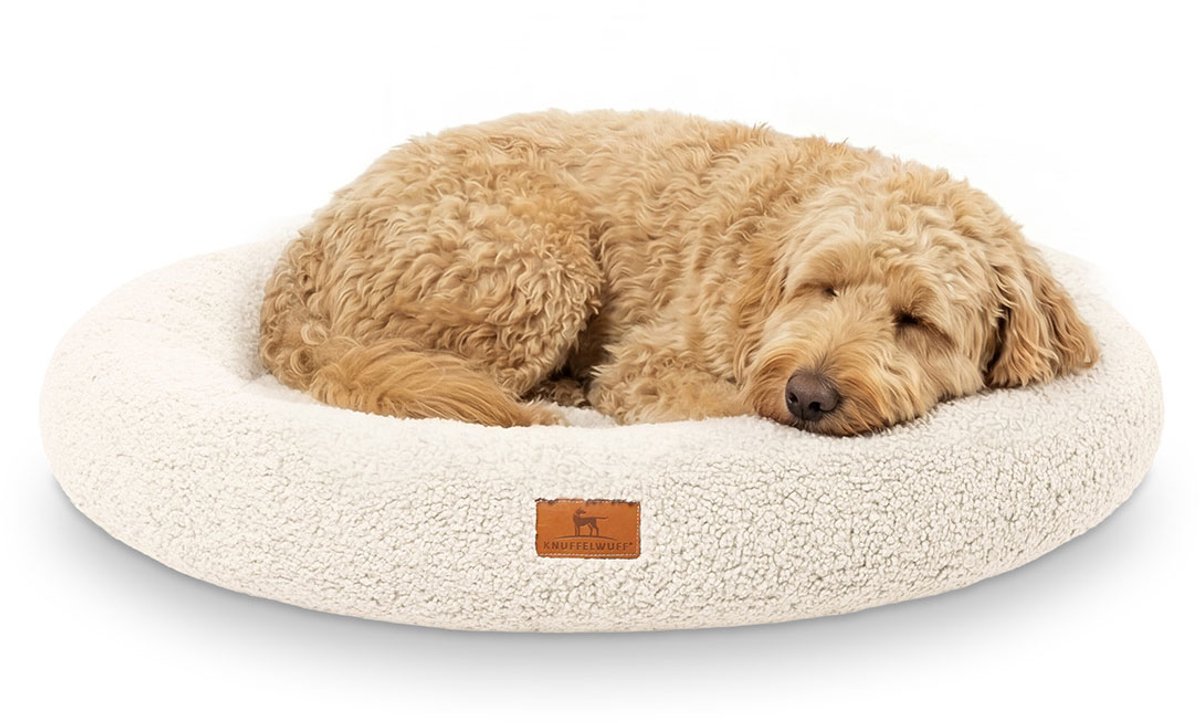 Knuffelwuff orthopedisch rond hondenbed Cody uit knuffelzachte teddystof ⌀120 Beige