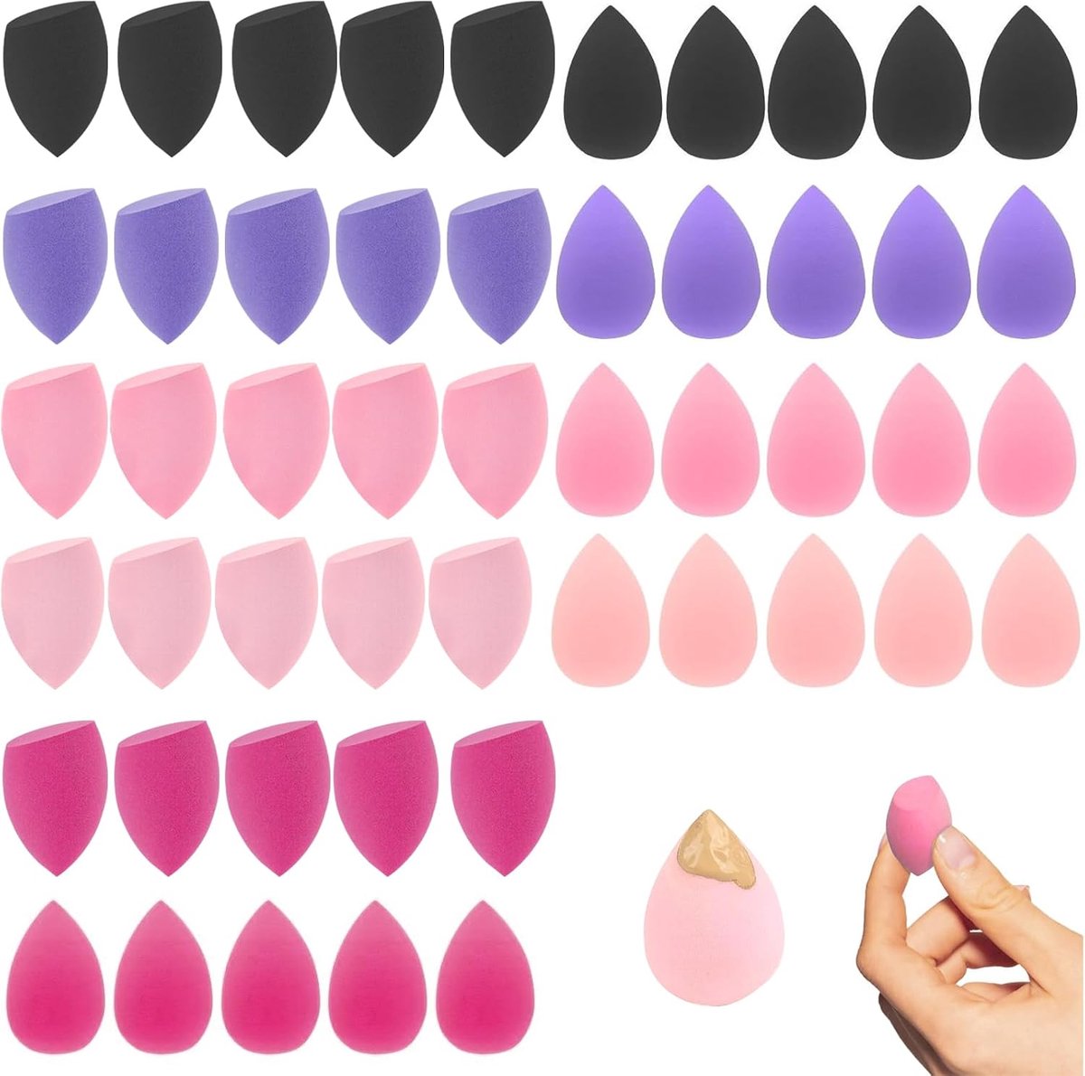 make-up spons 3cm, 50 stuks, veelkleurig | Cosmetische sponsjes, Zacht poeder puff, Nat droog foundation, Voor gezicht lichaam