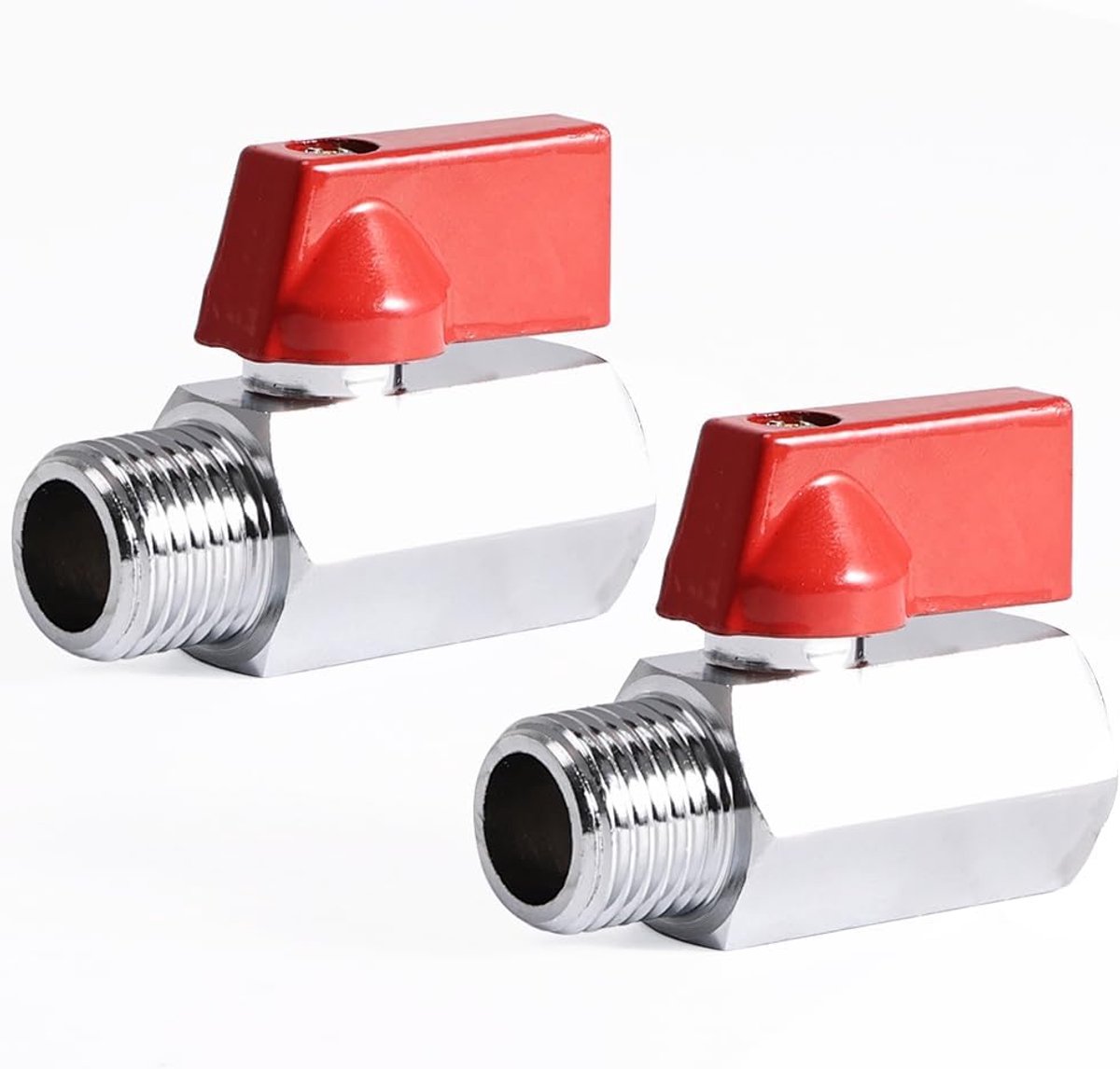 2 stuks kogelkranen, 1/2 inch buitendraad x 1/2 inch binnendraad koper Mini kogelkraan afsluitkraan, afsluitknop met handgreep, 1/2" AG x 1/2" IG kogelventielen, ballonkraanschakelaar DN15