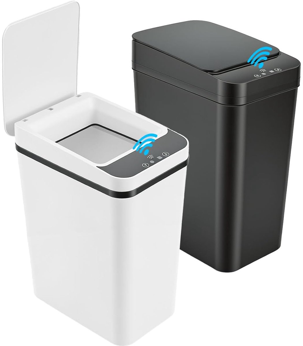 vuilnisemmer met sensor, 12 l, 2 stuks, intelligente vuilnisemmer met automatisch deksel, stil en waterdicht, contactloos, voor badkamer, keuken, kantoor, slaapkamer
