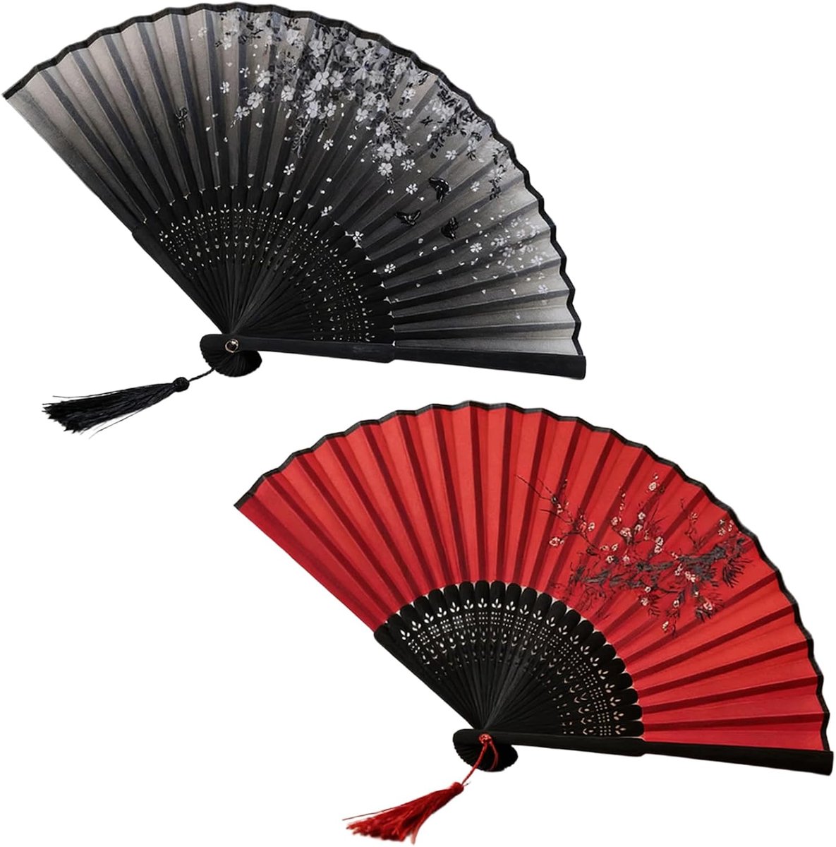 2 stuks Chinese Japanse bruiloftswaaiers, bamboe opvouwbaar, tas, bruidsmeisje, eerwaaier, handbloem, decoratieve ventilator, geschikt voor geschenken, feest, decoratie