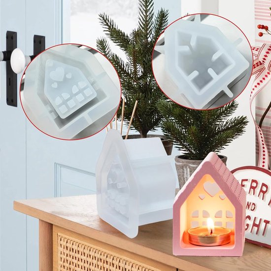 vormen gietvormen huizen, gietvormen siliconen Kerstmis, 3D siliconen vorm huis, siliconen mal Kerstmis, doe-het-zelf siliconen vorm kaarshouder gietvorm, siliconen vorm huis om te gieten — afbeelding 2