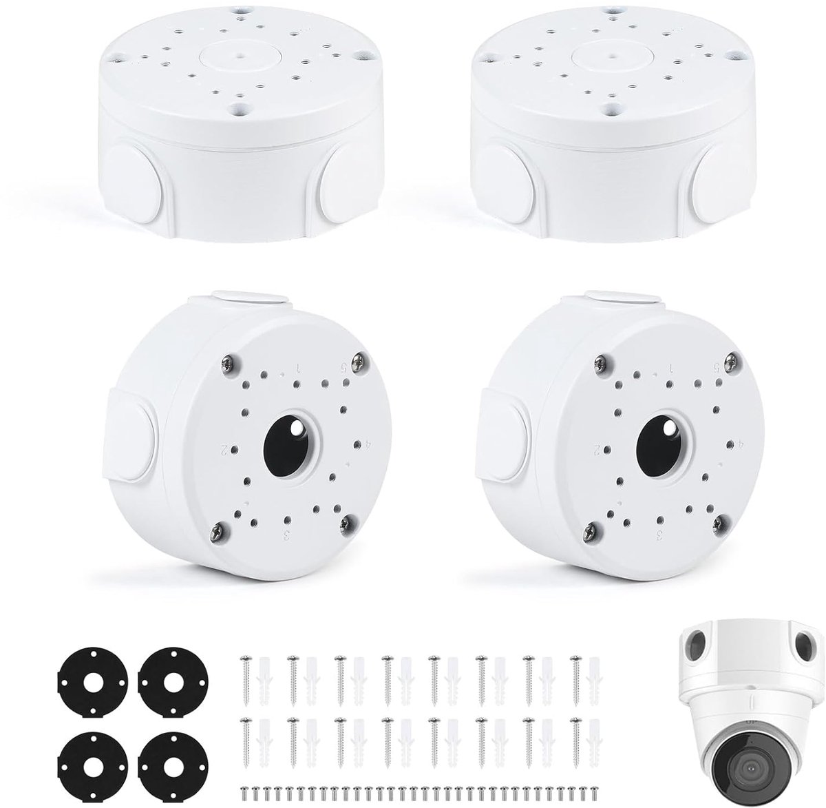 4 stuks camera-aansluitdoos aluminium, halfronde aansluitdoos voor bewakingscamera, waterdichte bewakingscamera-montagedoos, universeel voor bullet-camera's, buiten en binnen