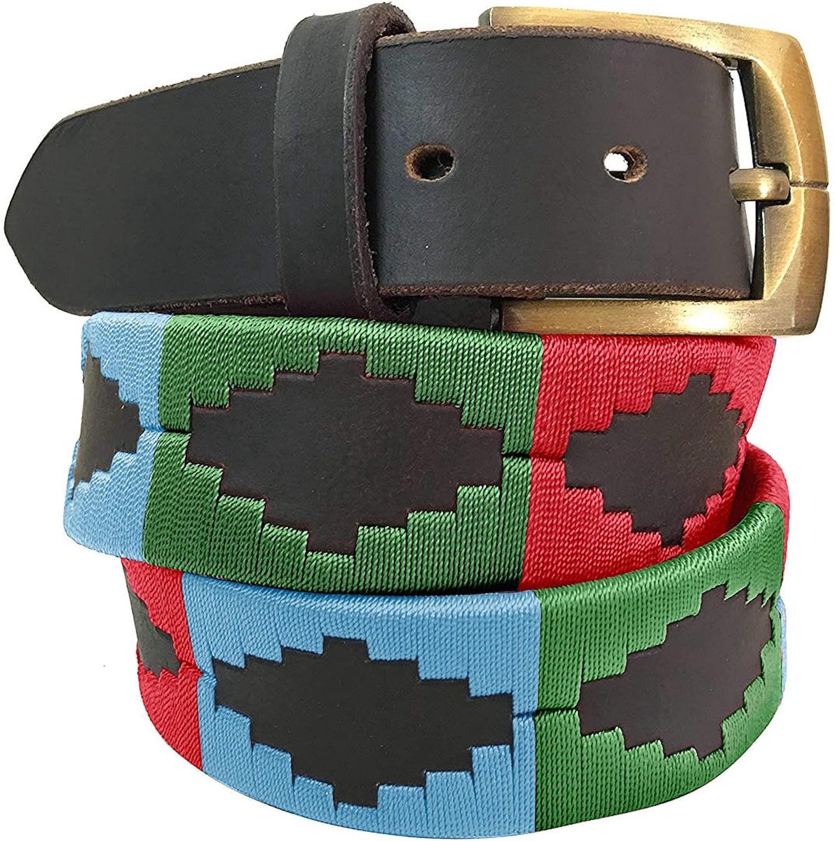 DIAZ Heren Dames Premium Unisex Bruin Leer Geborduurde Designer Polo Riem
