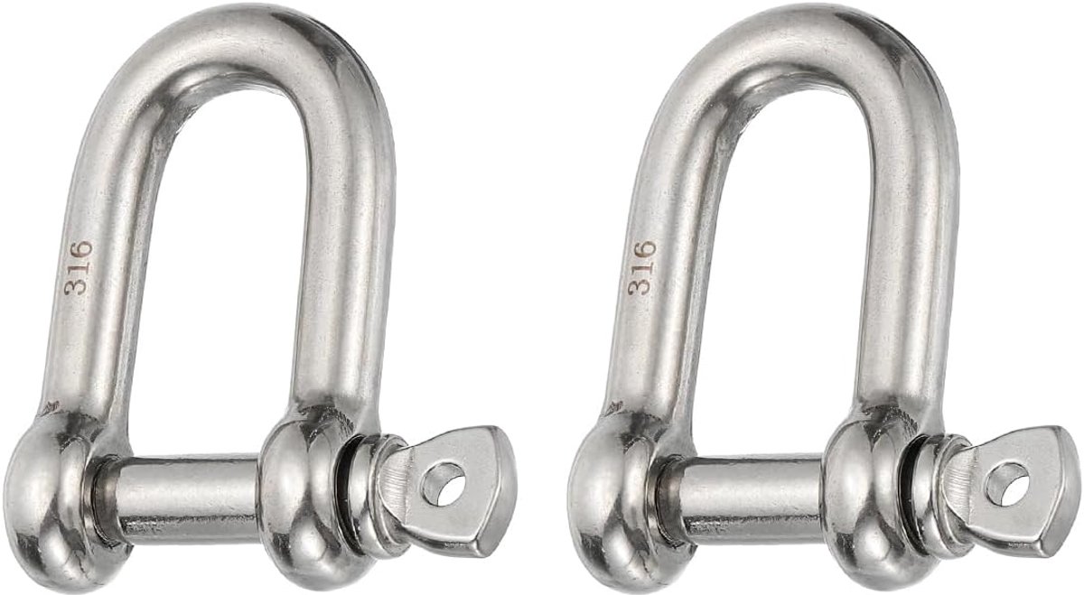 Schroef Pin Sluiting 5mm 3/16 "160Lbs, 2 Stks 316 Roestvrij Staal Gesmeed D Sluiting Marine Grade voor Kettingen Draad Touw Outdoor, Zilver