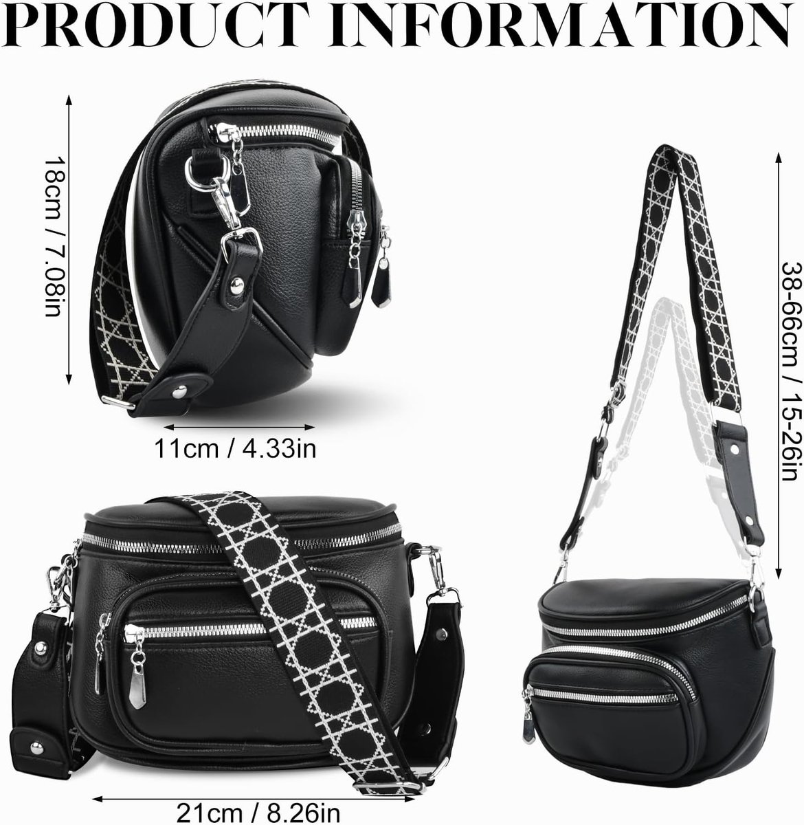 Heuptas voor dames, schoudertas, klein, PU-leer, crossbody bag met verstelbare, afneembare brede riem, voor dagelijks werk, winkelen, reizen